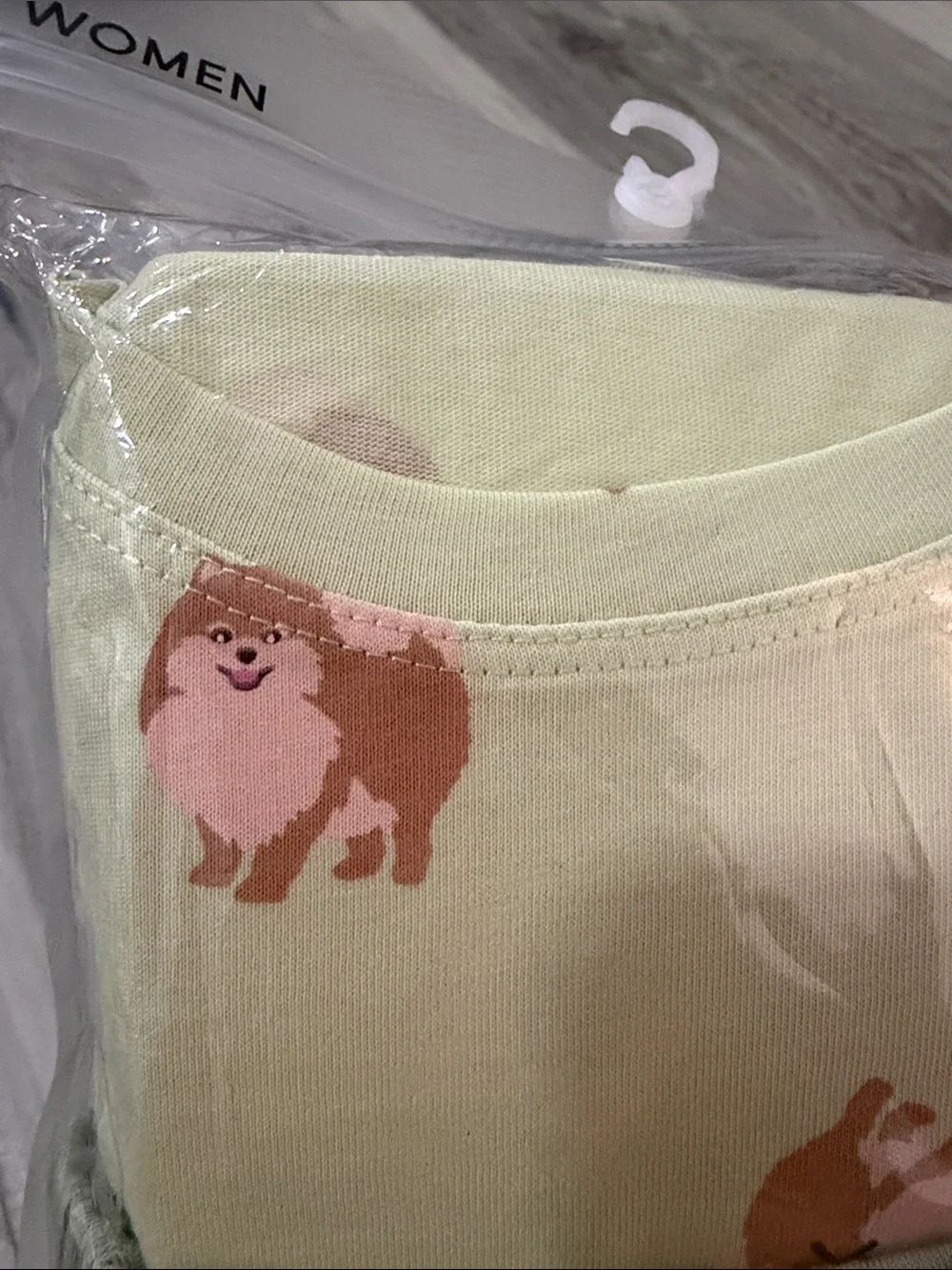 NWT GU Light Green Lounge Set Pajamas with Pomeranian Dog Print from Japan